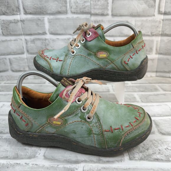 TMA Eyes Women 8.5 Green Hand Stitched Leather Lace Up Comfort Chunky Shoes - Picture 1 of 14